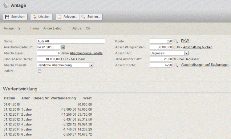 Degressive Abschreibung mit Collmex