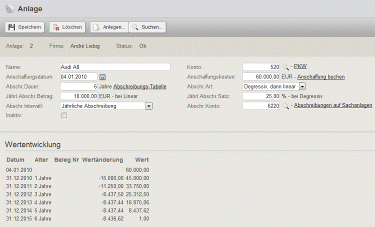 Degressive Abschreibung mit Collmex