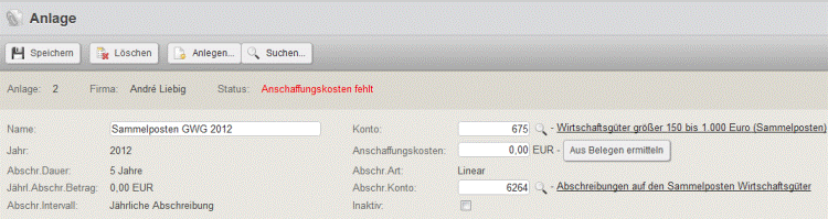 Sammelpostenmethode (Poolabschreibung) mit Collmex Sammelpostenmethode (Poolabschreibung) mit Collmex