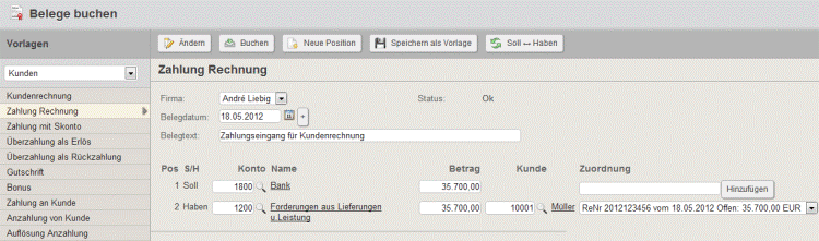 Buchung der Restzahlung mit Collmex