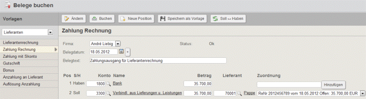 Buchung der Restzahlung mit Collmex