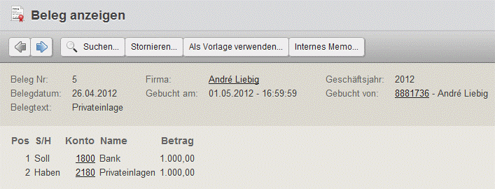 Buchen von Privateinlagen mit Collmex Buchen von Privateinlagen mit Collmex