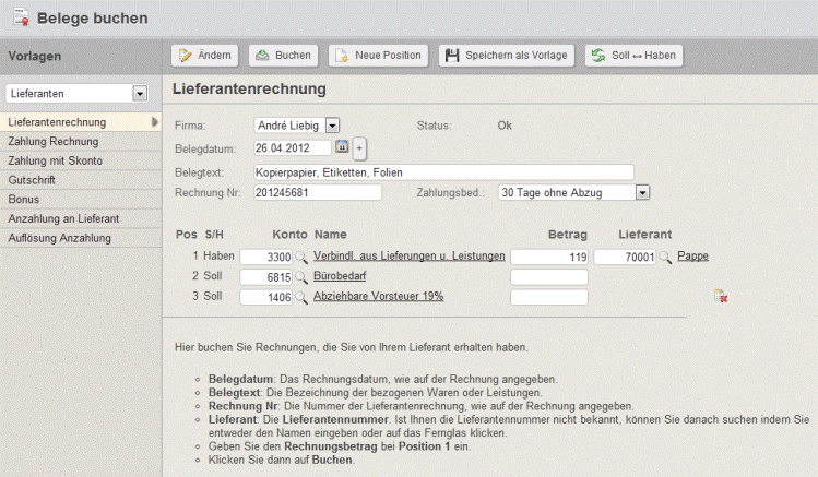 Buchen von Verbindlichkeiten gegenüber Lieferanten mit Collmex