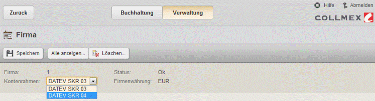 Collmex - Kontenrahmen auswählen