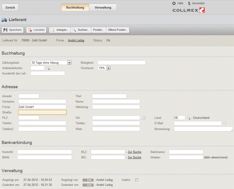 Collmex - Lieferanten anlegen und bearbeiten