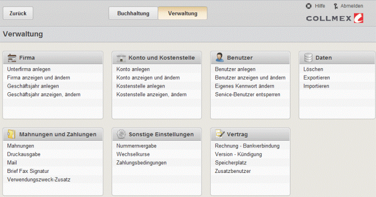 Verwaltung Collmex Verwaltung Collmex