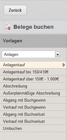 Collmex - Vorlagengruppe Anlagen