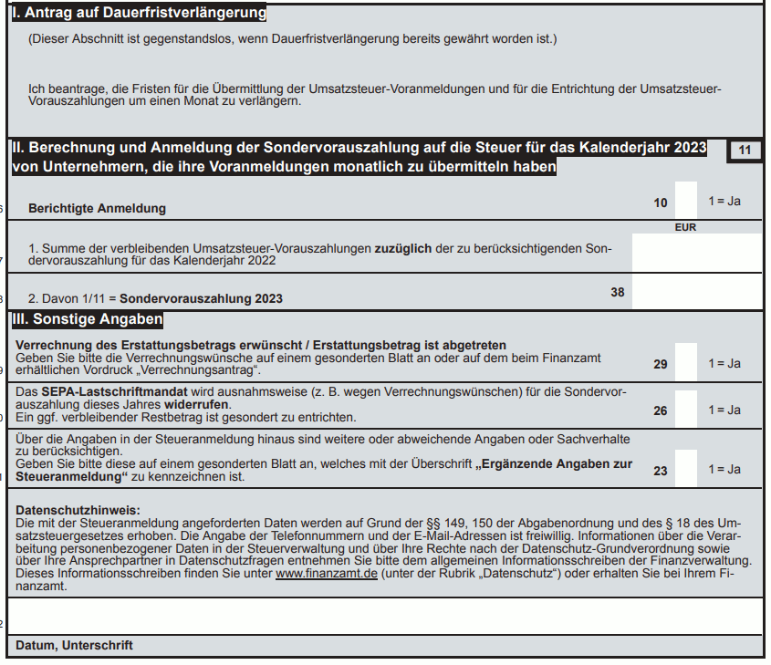 Antrag auf Dauerfristverlängerung und Anmeldung der Sondervorauszahlung 2023