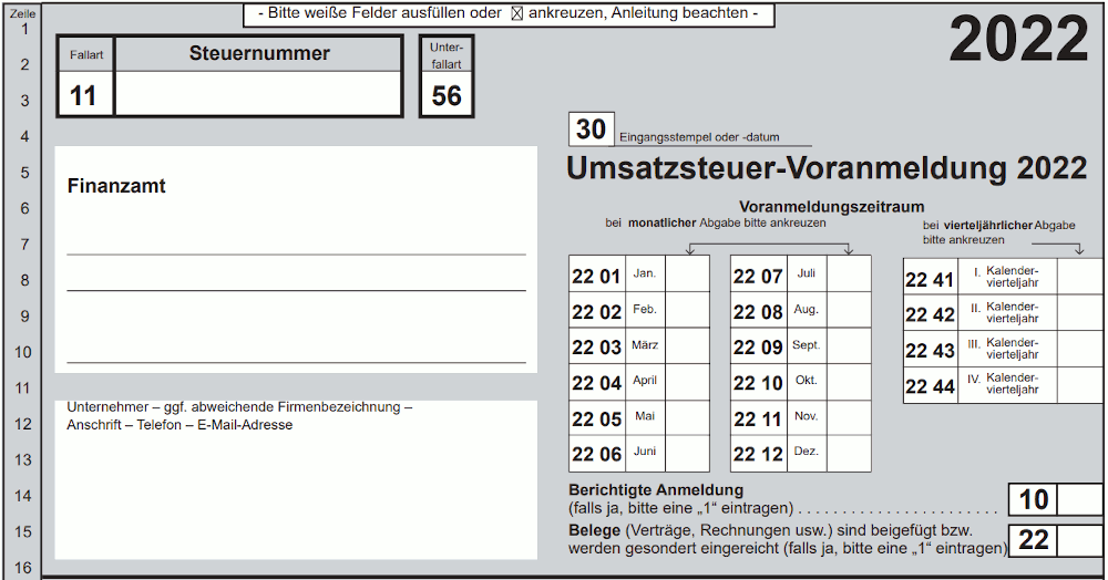 Umsatzsteuer-Voranmeldung 2022 Umsatzsteuer-Voranmeldung 2022